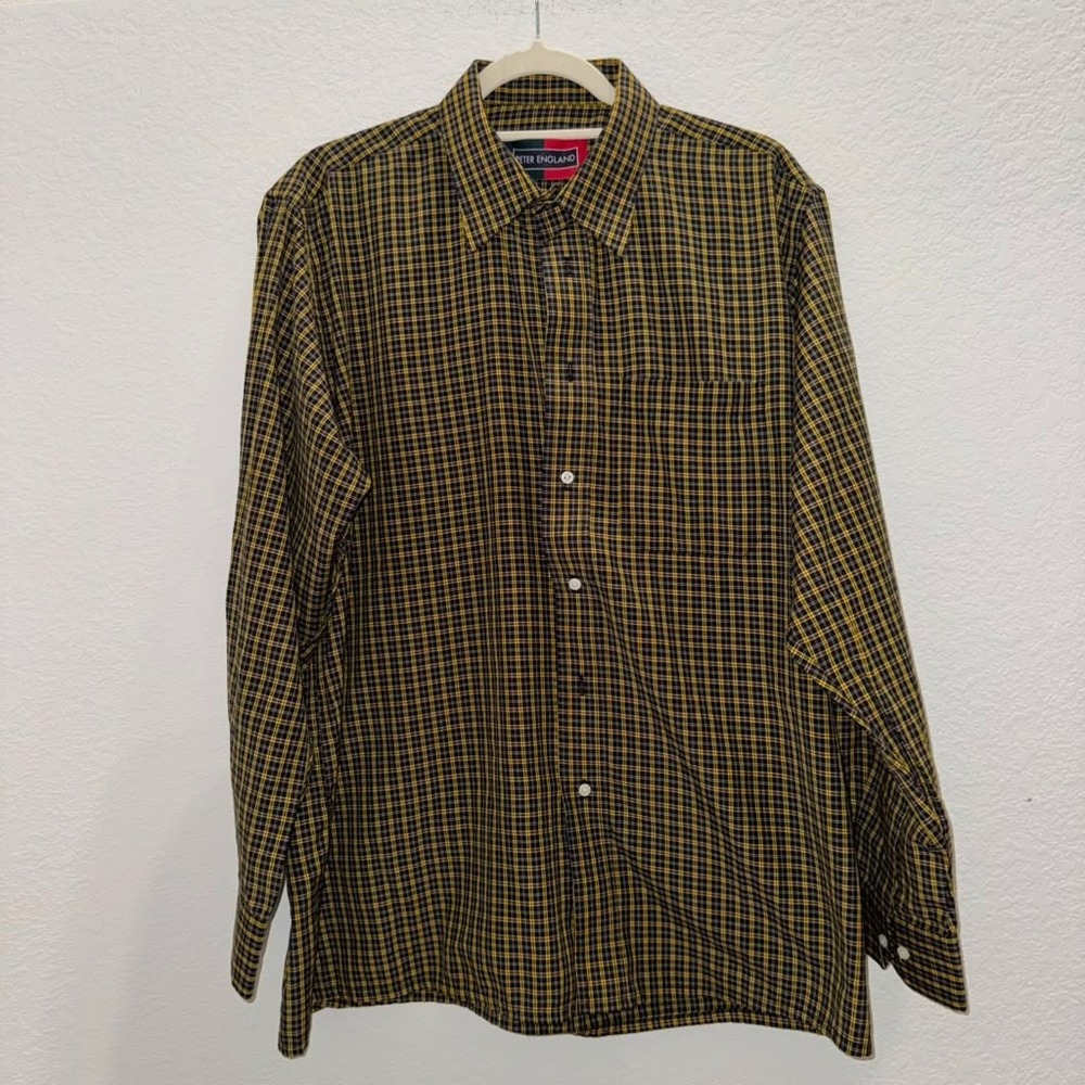 Peter England Sz Men's L Multicolor Plaid Button Up Shirt Missing Front Buttons